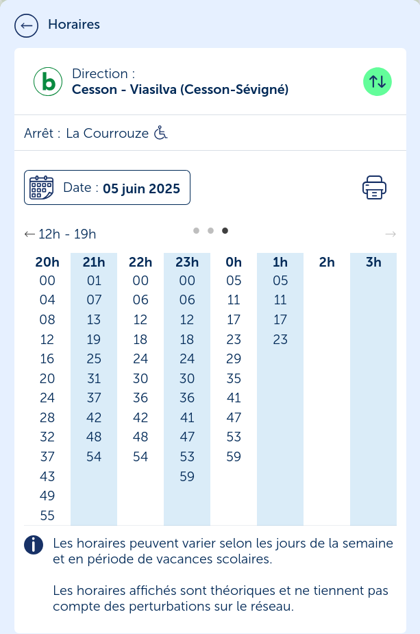 Horaires du métro B en direction du centre